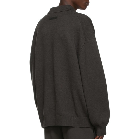 Fear of God Essentials Black Knit '1977' Long Sleeve Polo - Picture 2 of 15